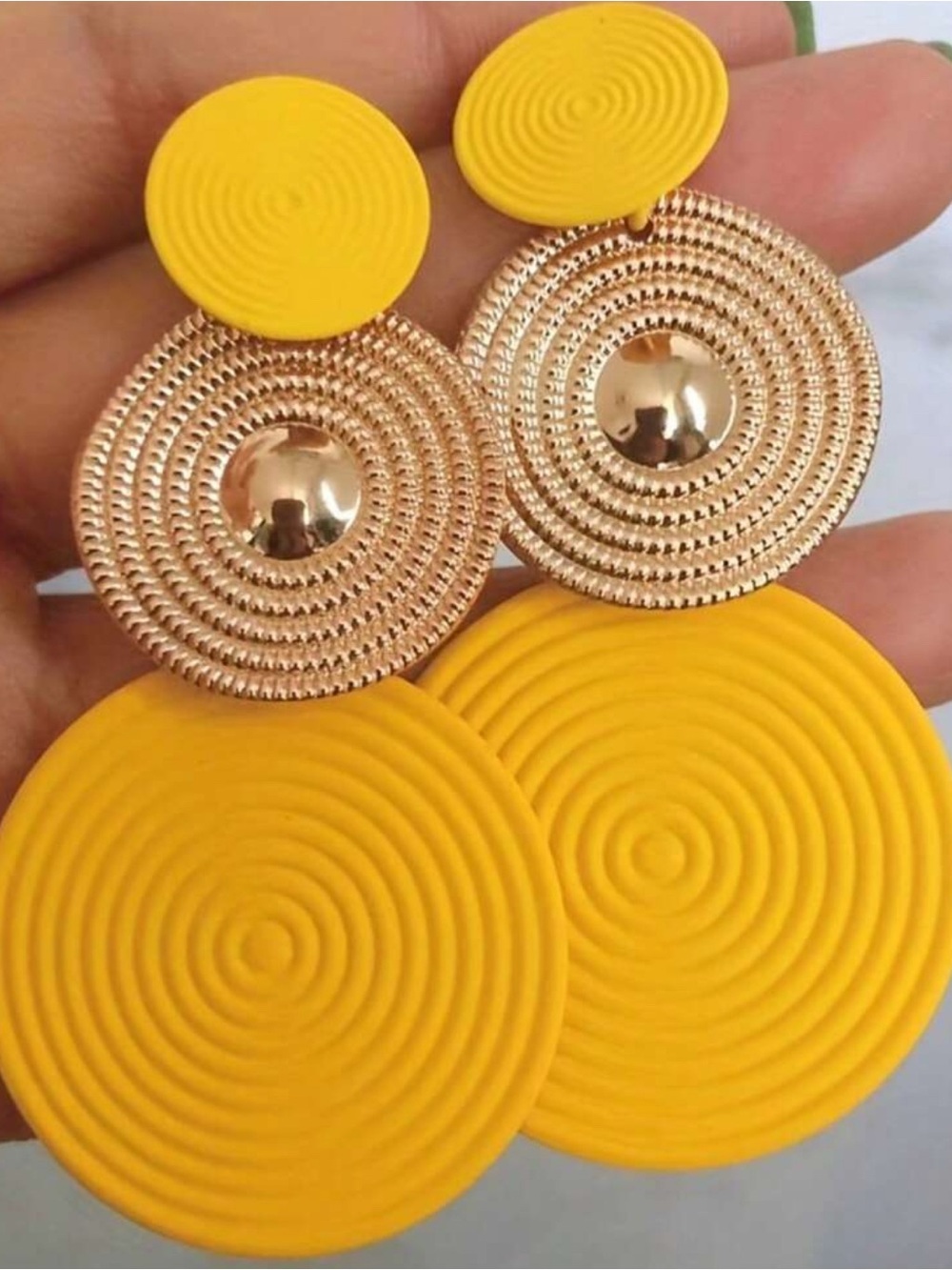 Yellow Gold-Tone Disc Drop Earrings - Women Jewelry